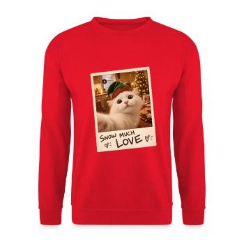Snow Much Love Weiße Katze Selfie - Unisex Pullover - Rot - Vorne - Alina (178cm) & Michal (187cm)