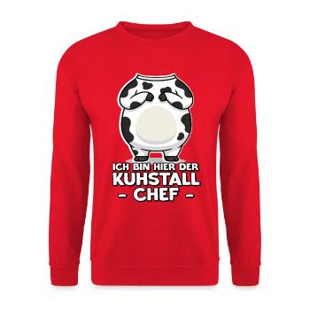 Kuhstall Chef Landwirt Kuhbauer Landwirtschaft - Unisex Pullover - Rot - Vorne - Alina (178cm) & Michal (187cm)