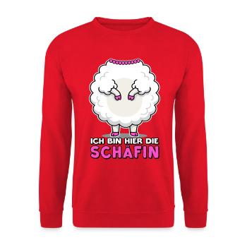 Ich bin die Schäfin | Beste Chefin | Teamleiterin - Unisex Pullover - Rot - Vorne - Alina (178cm) & Michal (187cm)