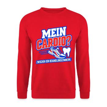 Mein Cardio? Zwischen den Behandlungszimmern! - Unisex Pullover - Rot - Vorne - Alina (178cm) & Michal (187cm)