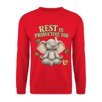 Rest Is Productive Too – Elefant Entspannung - Unisex Pullover - Rot - Vorne - Alina (178cm) & Michal (187cm)