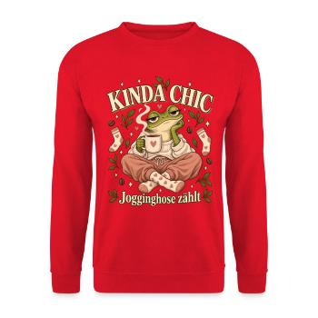 Kinda Chic – Jogginghose zählt als Outfit - Unisex Pullover - Rot - Vorne - Alina (178cm) & Michal (187cm)