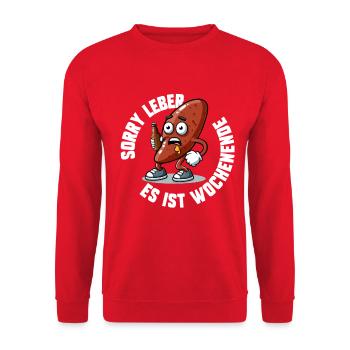 Leberheld am Wochenende - Unisex Pullover - Rot - Vorne - Alina (178cm) & Michal (187cm)