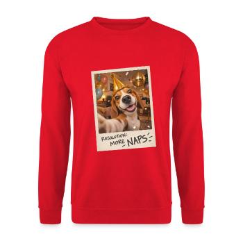 Resolution More Naps Beagle Selfie Silvester - Unisex Pullover - Rot - Vorne - Alina (178cm) & Michal (187cm)