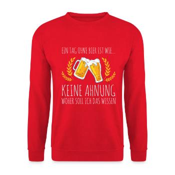 Tag Ohne Bier – Keine Ahnung - Unisex Pullover - Rot - Vorne - Alina (178cm) & Michal (187cm)