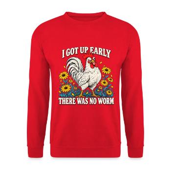 I Got Up Early There Was No Worm Funny Rooster - Unisex Pullover - Rot - Vorne - Alina (178cm) & Michal (187cm)