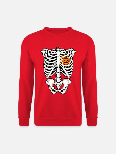Rippenskelett mit Kürbisherz - Unisex Pullover - Rot