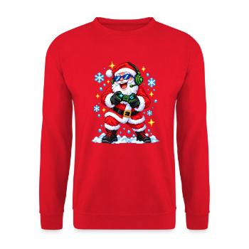  Pixel Art Gamer Santa Claus - Christmas Gaming - Unisex Pullover - Rot - Vorne - Alina (178cm) & Michal (187cm)