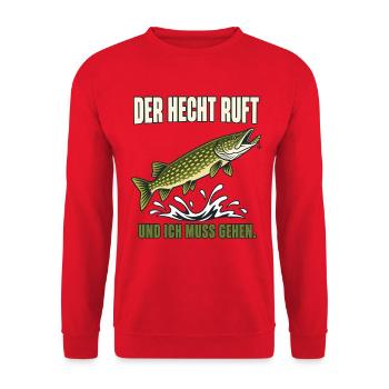 Der Hecht ruft und ich muss gehen - Angeln - Unisex Pullover - Rot - Vorne - Alina (178cm) & Michal (187cm)