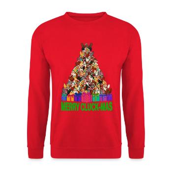 Hühner-Weihnachtsbaum mit Weihnachtsgeschenken - Unisex Pullover - Rot - Vorne - Alina (178cm) & Michal (187cm)