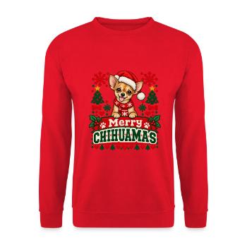 Chihuahua - Weihnachtsmotiv in Strickoptik - Unisex Pullover - Rot - Vorne - Alina (178cm) & Michal (187cm)