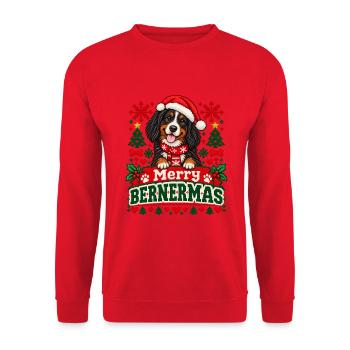 Berner Sennenhund - Weihnachtsmotiv in Strickoptik - Unisex Pullover - Rot - Vorne - Alina (178cm) & Michal (187cm)