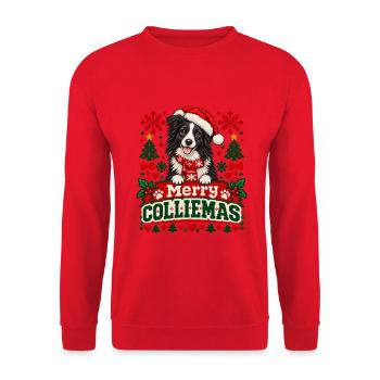 Border Collie - Weihnachtsmotiv in Strickoptik - Unisex Pullover - Rot - Vorne - Alina (178cm) & Michal (187cm)