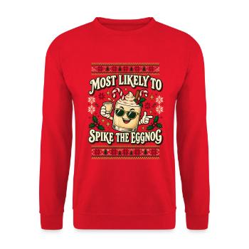 Most Likely To Spike The Eggnog - Unisex Pullover - Rot - Vorne - Alina (178cm) & Michal (187cm)