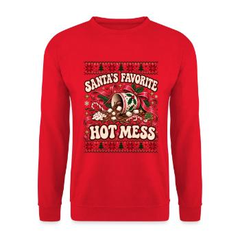 Santa's Favorite Hot Mess Design - Unisex Pullover - Rot - Vorne - Alina (178cm) & Michal (187cm)