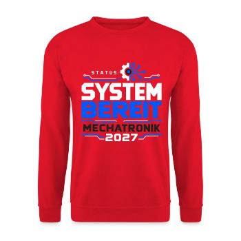 System bereit – Mechatronik Abschluss 2027 - Unisex Pullover - Rot - Vorne - Alina (178cm) & Michal (187cm)