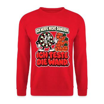 Ich werfe nicht daneben - Ich teste die Wand Darts - Unisex Pullover - Rot - Vorne - Alina (178cm) & Michal (187cm)