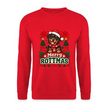 Rottweiler - Weihnachtsmotiv in Strickoptik - Unisex Pullover - Rot - Vorne - Alina (178cm) & Michal (187cm)