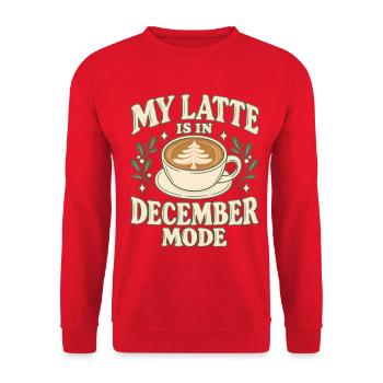Weihnachtskaffee mit Tannenbaum im Milchschaum - Unisex Pullover - Rot - Vorne - Alina (178cm) & Michal (187cm)