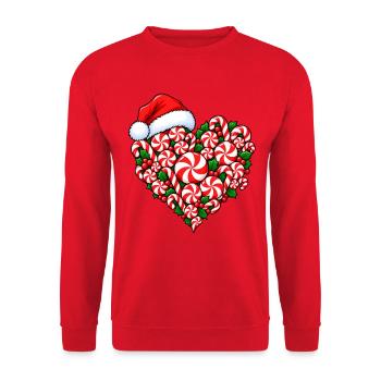 Zuckerstangenherz mit Weihnachtsglanz - Unisex Pullover - Rot - Vorne - Alina (178cm) & Michal (187cm)