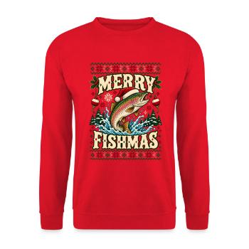 Merry Fishmas Fishing Christmas - Unisex Pullover - Rot - Vorne - Alina (178cm) & Michal (187cm)