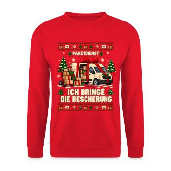 Paketdienst - Ich bringe die Bescherung - Unisex Pullover - Rot - Vorne - Alina (178cm) & Michal (187cm)
