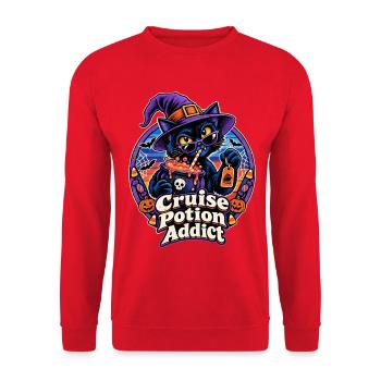 Halloween Kreuzfahrt-Hexenkatze mit Zaubertrank - Unisex Pullover - Rot - Vorne - Alina (178cm) & Michal (187cm)
