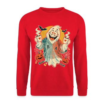 Halloween Geist Paar mit Kaffee - Unisex Pullover - Rot - Vorne - Alina (178cm) & Michal (187cm)