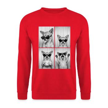 Chihuahua, Fotokabine, Fotoautomat, lustiger Hund - Unisex Pullover - Rot - Vorne - Alina (178cm) & Michal (187cm)