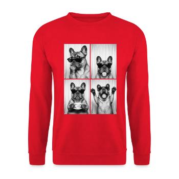 Französische Bulldogge, Fotokabine, Fotoautomat - Unisex Pullover - Rot - Vorne - Alina (178cm) & Michal (187cm)