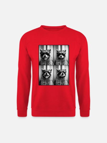 Waschbär, Fotokabine, Fotoautomat, lustiger Hund - Unisex Pullover - Rot