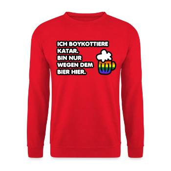 Lustiger Boykott Katar Spruch Sprüche Bier Saufen - Unisex Pullover - Rot - Vorne - Alina (178cm) & Michal (187cm)