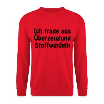 Ich trage aus Überzeugung Stoffwindeln - Unisex Pullover - Rot - Vorne - Alina (178cm) & Michal (187cm)