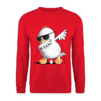 Dab Dance Huhn I Dabbendes Huhn I Dabbing Tiere - Unisex Pullover - Rot - Vorne - Alina (178cm) & Michal (187cm)