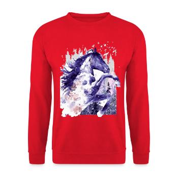 Reiten - Reiter - Reitschule - Pferd - Aquarell - Unisex Pullover - Rot - Vorne - Alina (178cm) & Michal (187cm)