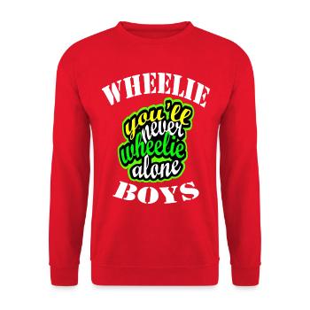 Wheelie Boys - Motorcycle Design - Unisex Sweatshirt - red - Front - Alina (178cm) & Michal (187cm)