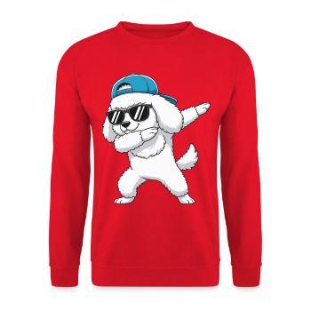 Cool Dabbing Pudel Sonnenbrille Cartoon-Kunst - Unisex Pullover - Rot - Vorne - Alina (178cm) & Michal (187cm)