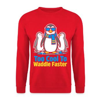 Too Cool To Waddle Faster - Unisex Pullover - Rot - Vorne - Alina (178cm) & Michal (187cm)