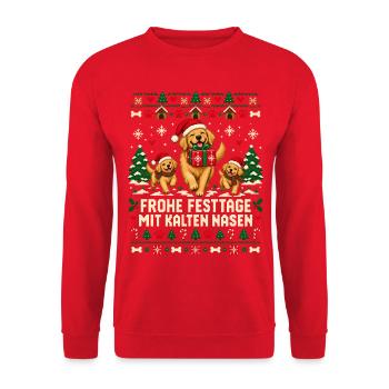 Weihnachtshunde mit kalten Nasen - Unisex Pullover - Rot - Vorne - Alina (178cm) & Michal (187cm)