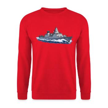 De Ruyter F804 in schneller Fahrt – personalisierb - Unisex Pullover - Rot - Vorne - Alina (178cm) & Michal (187cm)