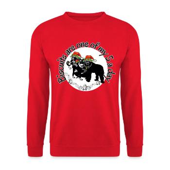 Biscuits are one of my 5 a day, Apes in Santa hats - Unisex Sweatshirt - red - Front - Alina (178cm) & Michal (187cm)
