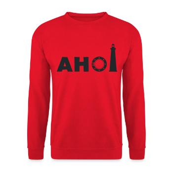 Hinter'm Leuchtturm heißt's "Ahoi" - Unisex Pullover - Rot - Vorne - Alina (178cm) & Michal (187cm)