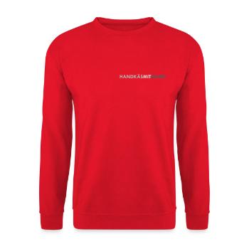 Handkäs mit Musik, grau - Unisex Pullover - Rot - Vorne - Alina (178cm) & Michal (187cm)