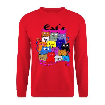 chats, chat, gang de chats, chat Mietze, drôle - Sweat-shirt Unisexe - rouge - Devant - Alina (178cm) & Michal (187cm)