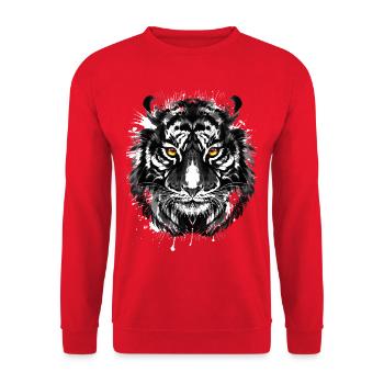 Retro Tiger - Katze - Schöne Augen - Unisex Pullover - Rot - Vorne - Alina (178cm) & Michal (187cm)