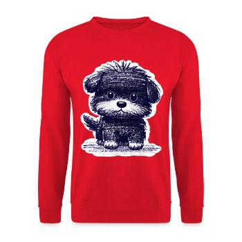 Wuscheliges Hündchen (Blau) - Unisex Pullover - Rot - Vorne - Alina (178cm) & Michal (187cm)