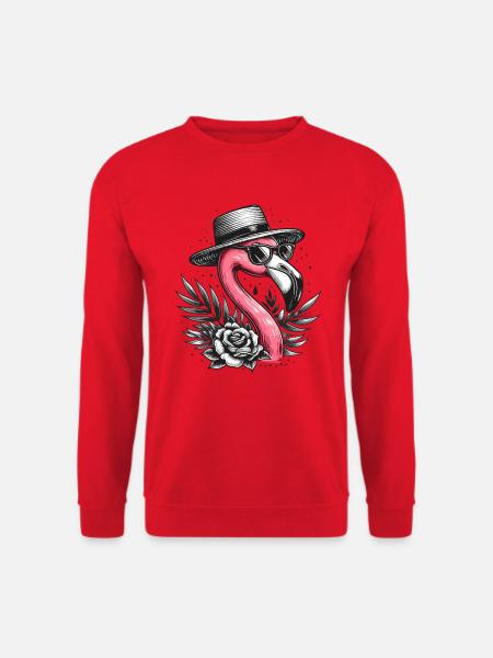 FLAMINGO RETRO HUT BRILLE ROSE PFLANZE JUNGE MANN - Unisex Pullover - Rot