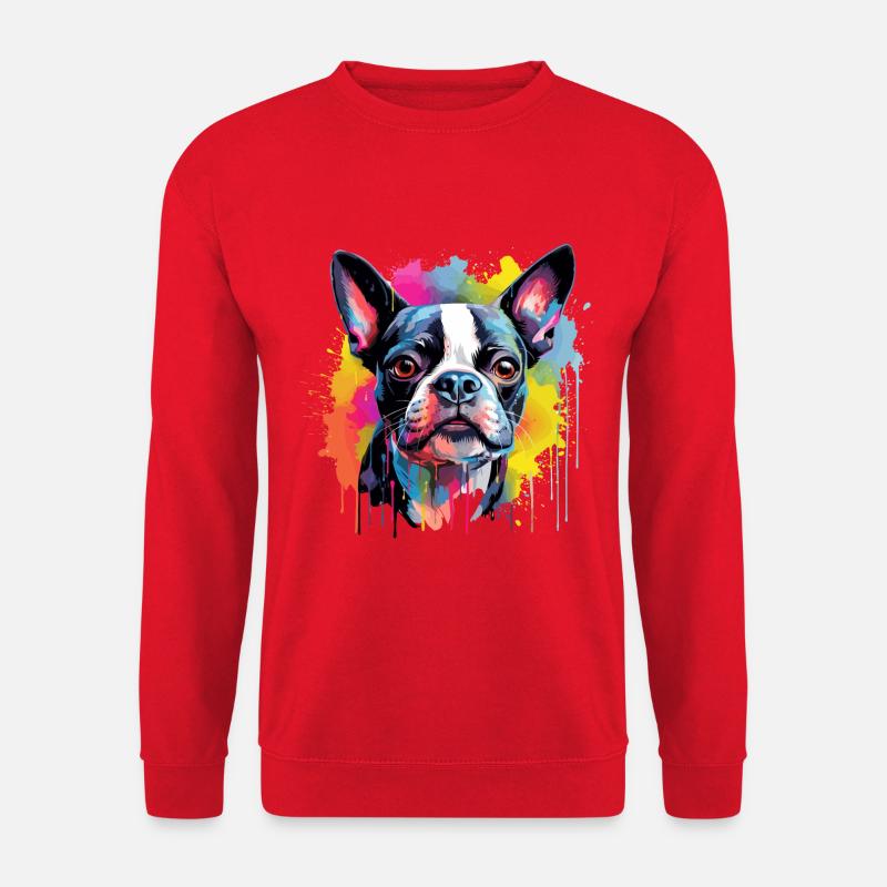 Boston Terrier Hund Motiv - Unisex Pullover - Rot