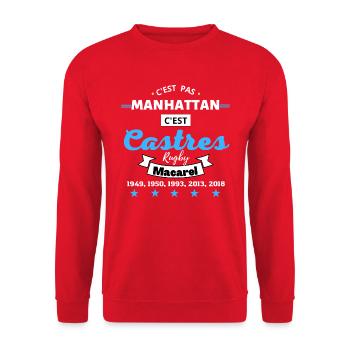 C'est pas Manhattan c'est Castres Rugby.B - Sweat-shirt Unisexe - rouge - Devant - Alina (178cm) & Michal (187cm)