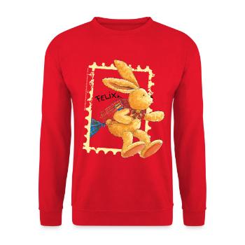 Felix huepft mit Schulranzen - Unisex Pullover - Rot - Vorne - Alina (178cm) & Michal (187cm)
